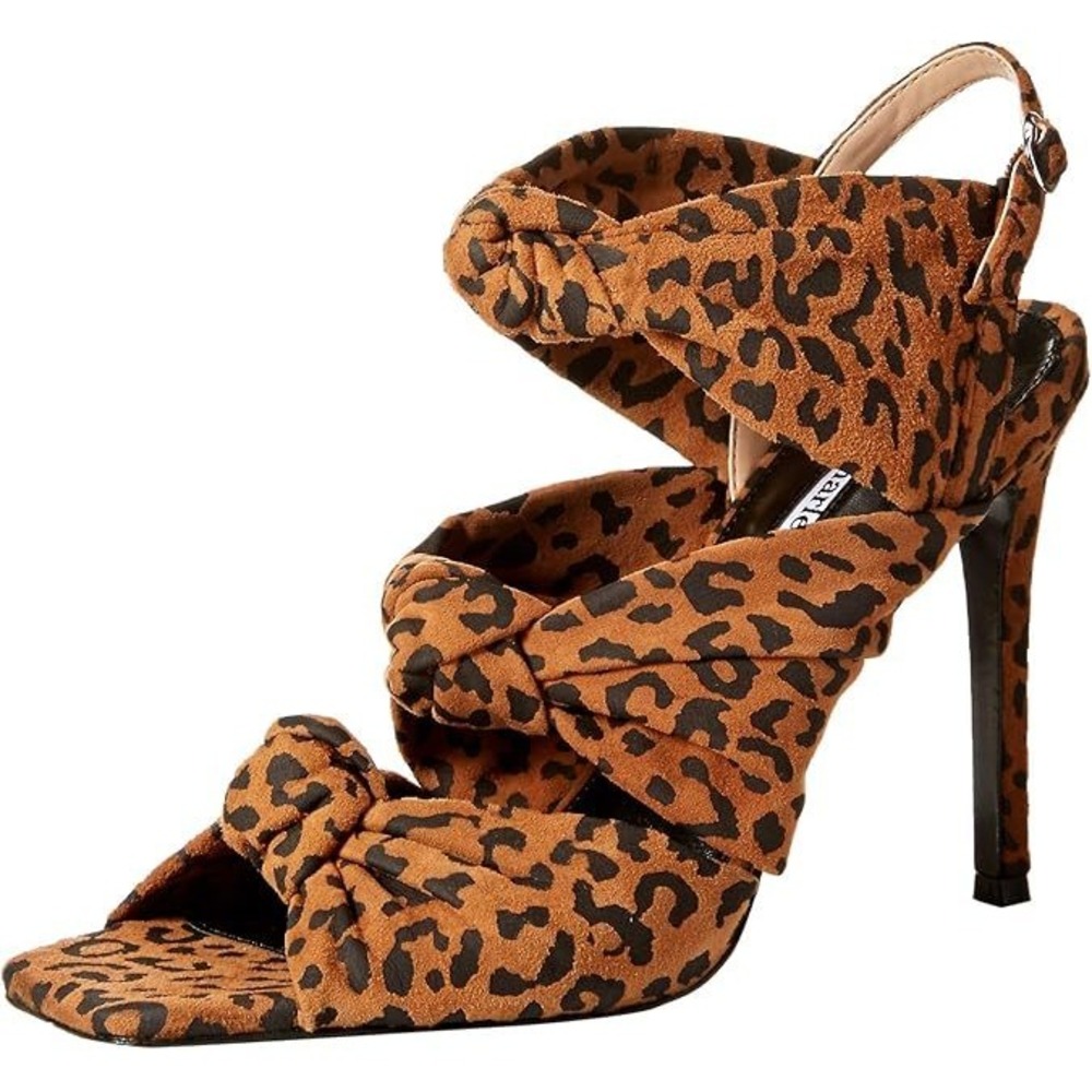 Charles David Leopard Print Knotted Strap Stiletto Sandals Square Toe Brown 7.5M
